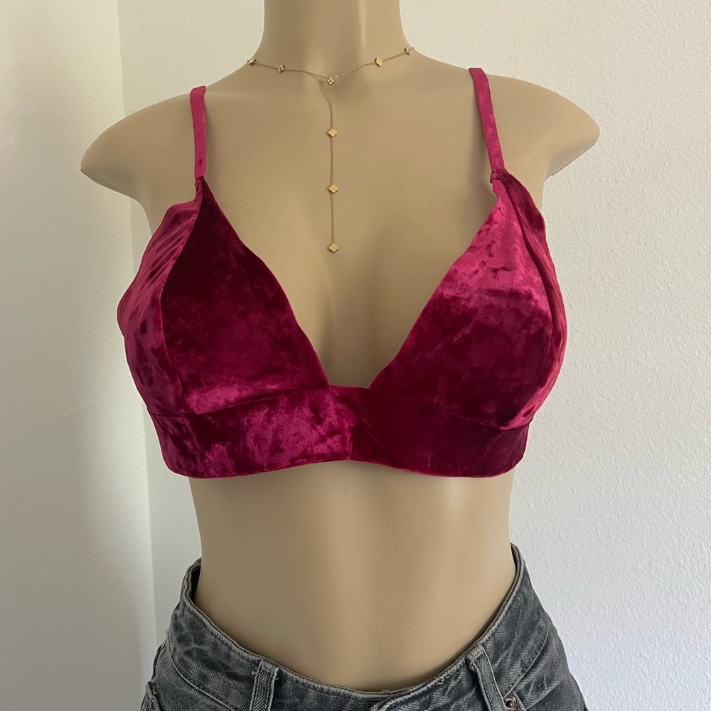 Urban Outfitters Velvet Bra in Deep Pink
